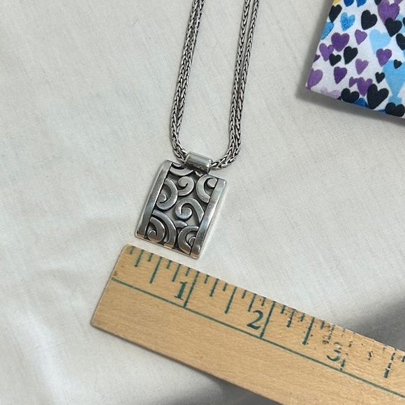 Brighton Deco Lace Necklace Silver Plated Scroll Design Double Chain & Cloth Bag - Picture 9 of 9